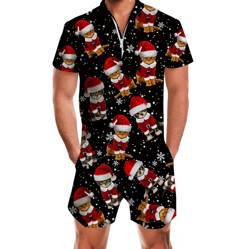 Xmas Cats Black Funny Male Romper