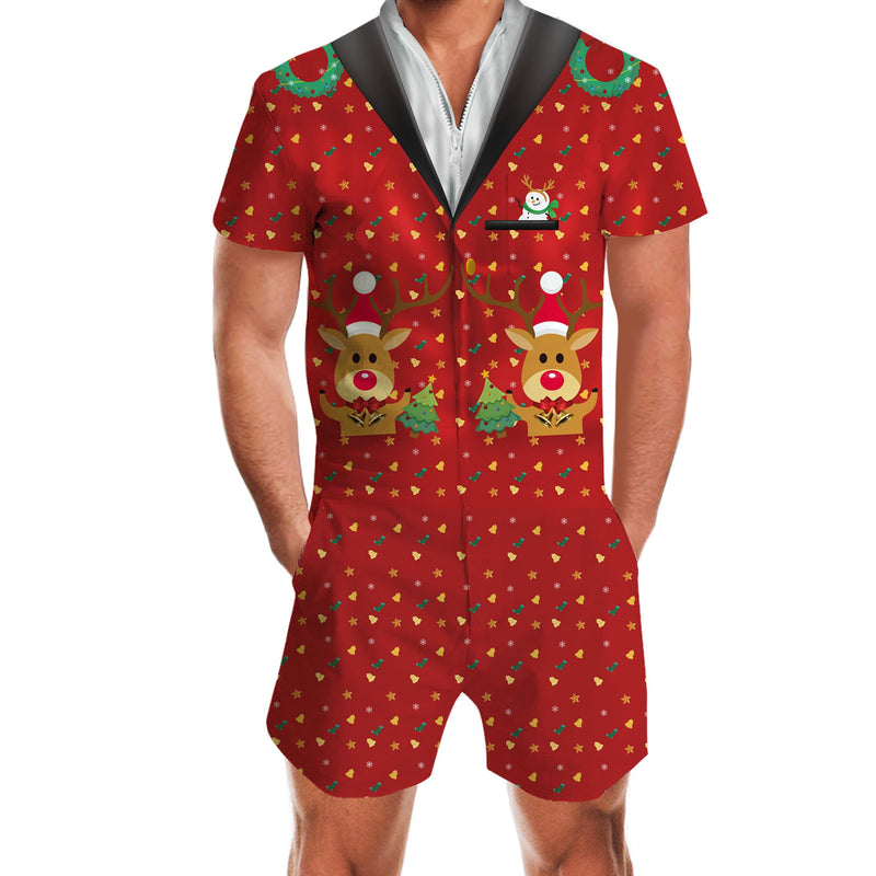 Red Christmas Reindeer Funny Male Romper