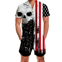 American Flag Skull Funny Men Romper