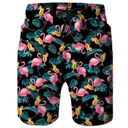 Lustige Boardshorts mit Flamingo-Motiv, Pink