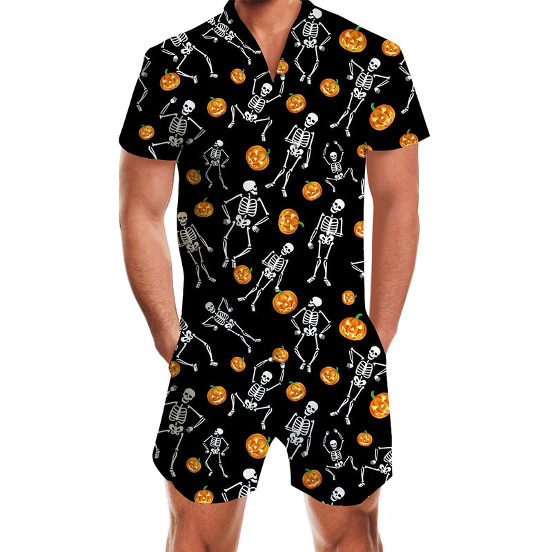 Pumpkin Skeleton Funny Men Romper