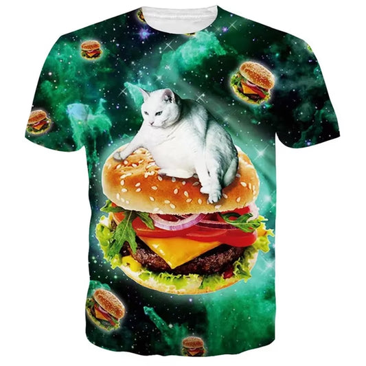Cat Hamburger Green Funny T Shirt