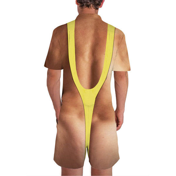 Hairy Chest with Yellow Stripe Funny Male Romper