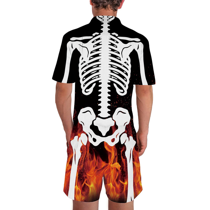 Fire Flame Skeleton Funny Men Romper