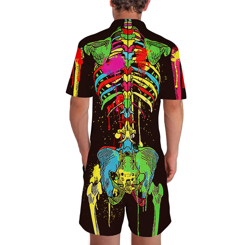 Colorful Painted Skeleton Funny Men Romper