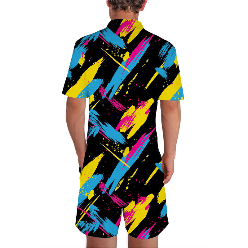 80S Retro Black Funny Men Romper