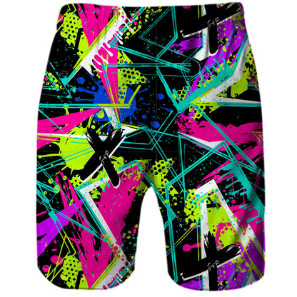80s Colorful Geometric Funny Board Shorts