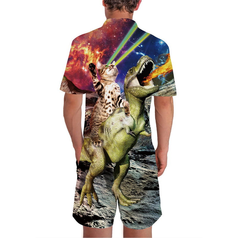 Cat Riding Dinosaur Funny Male Romper