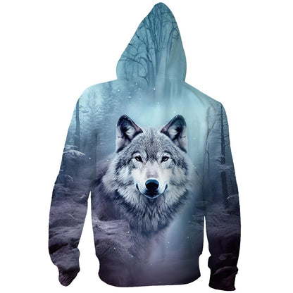 Lustiger Kapuzenpullover mit Reißverschluss im Waldwolf-Design