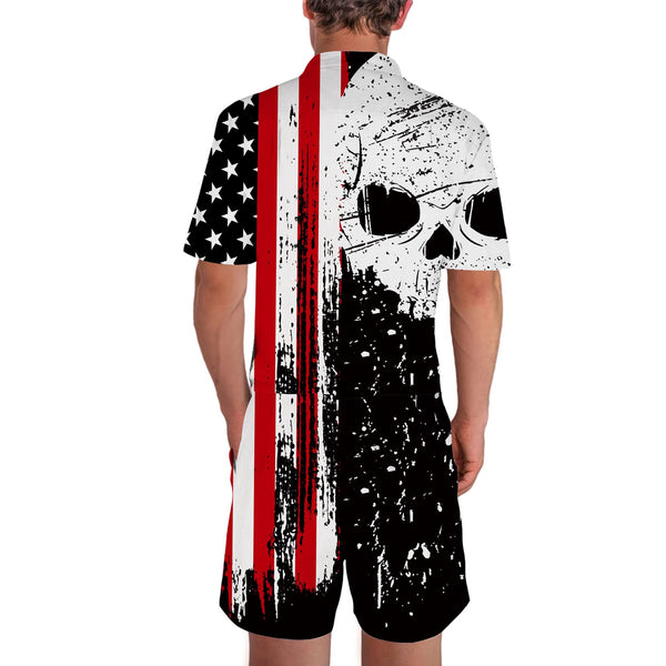 American Flag Skull Funny Men Romper