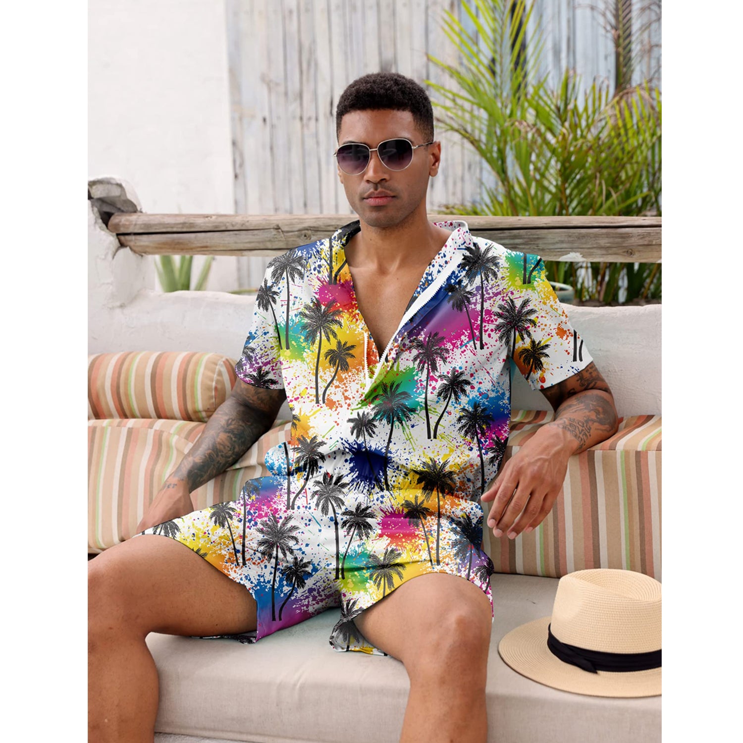 Splatter Palm Tree Funny Men Romper – D&F Clothing®