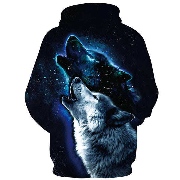 Blue Howling Wolf Funny Hoodie