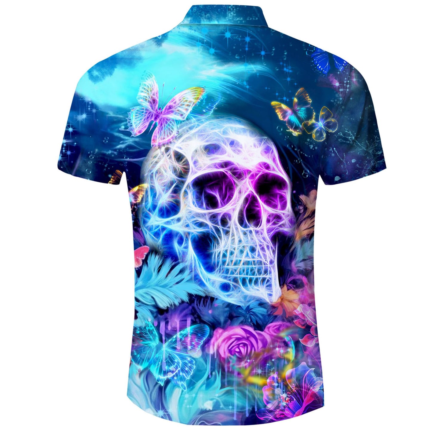 Vlinderschedel Blauw Grappig Hawaiiaans Shirt