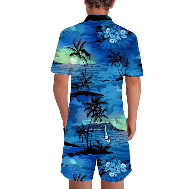 Blue Palm Tree Funny Men Romper