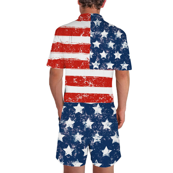 American Flag Retro Funny Men Romper