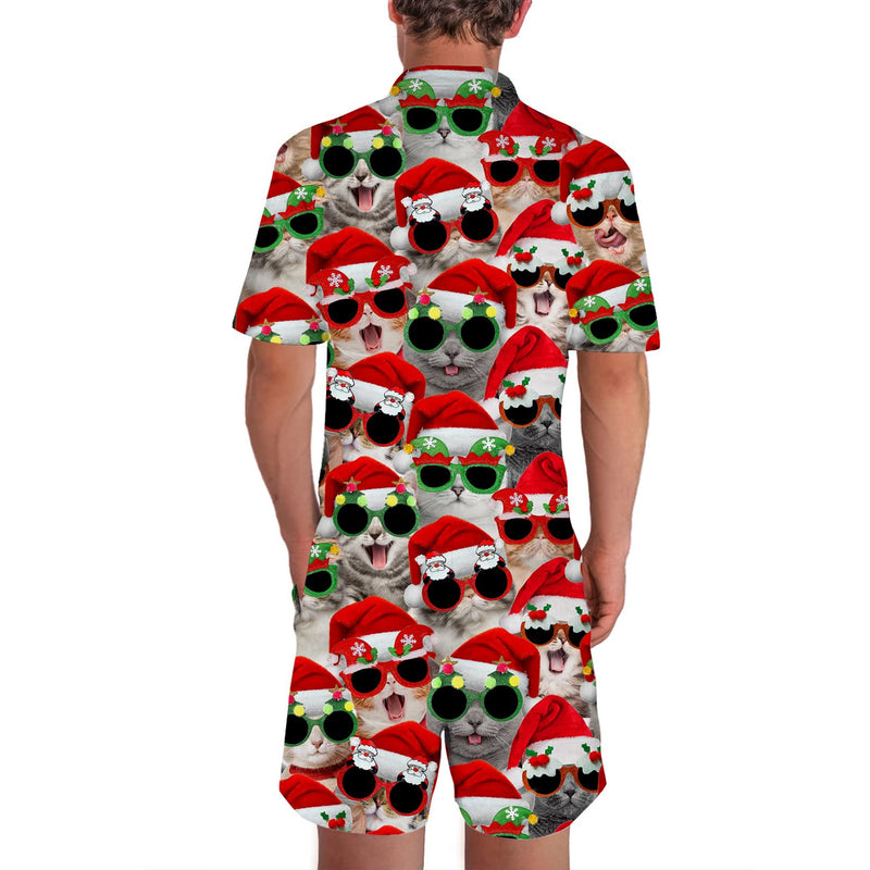 Glasses Cat Christmas Funny Male Romper