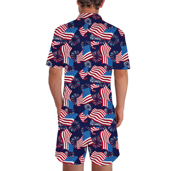 American Flag Blue Funny Men Romper