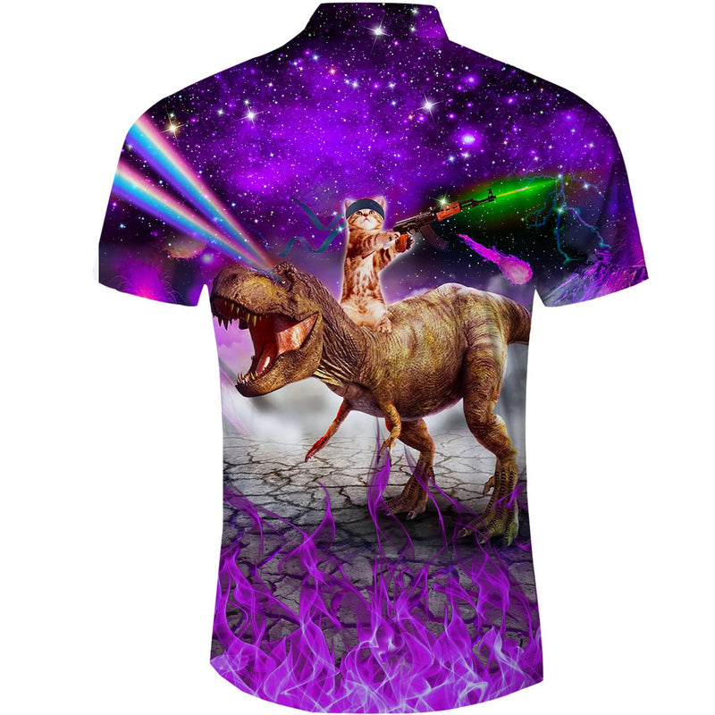 Galaxy Gun Cat Dinosaur Purple Funny Hawaiian Shirt