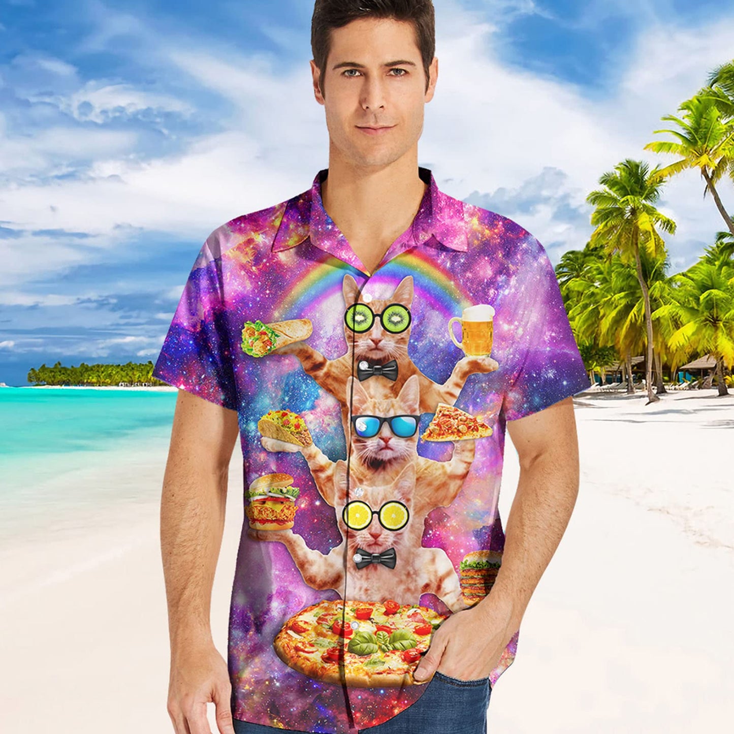 Bier Pizza Kat Grappig Hawaiiaans Shirt