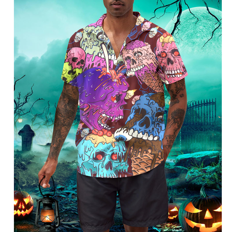 Colorful Melting Skull Funny Hawaiian Shirt