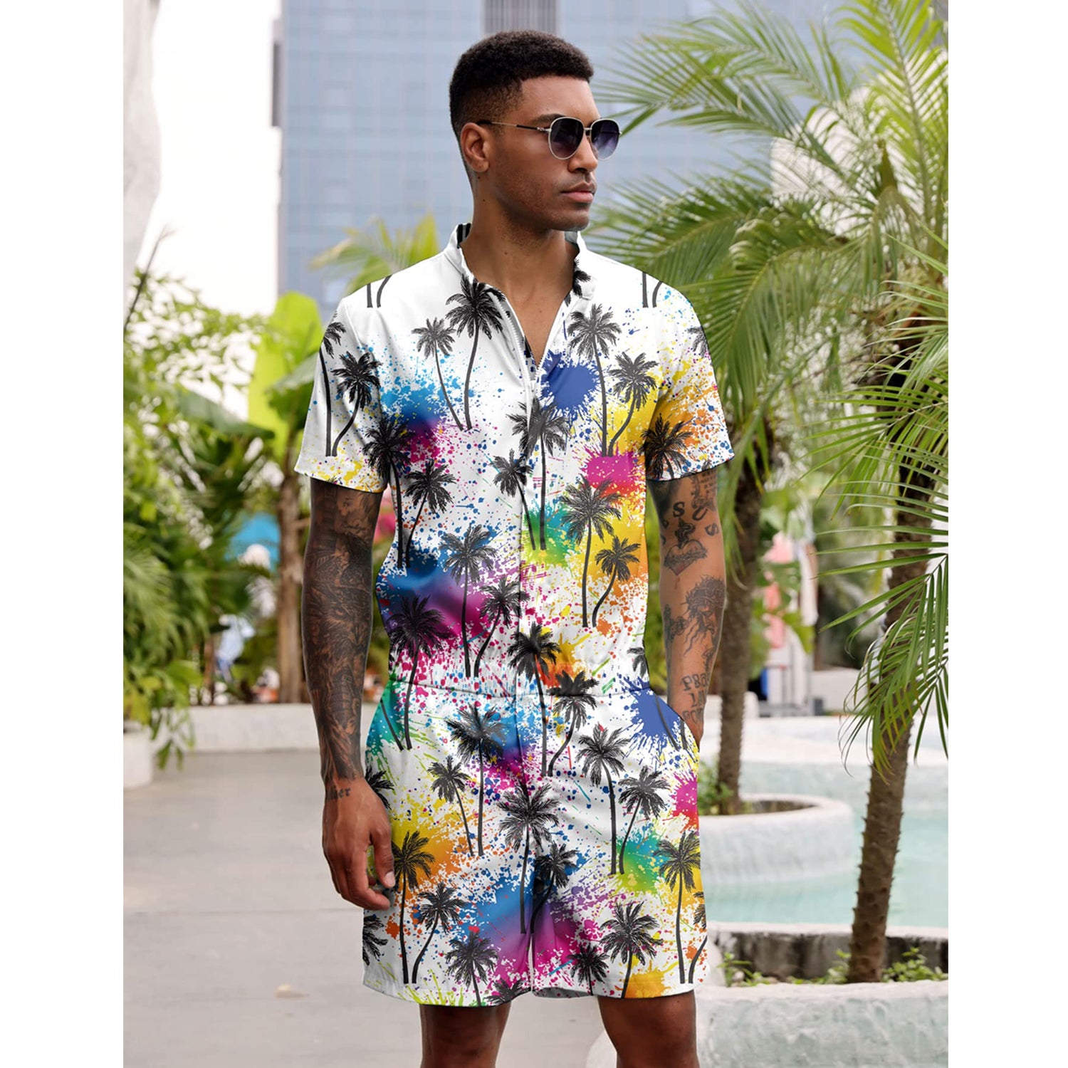 Splatter Palm Tree Funny Men Romper – D&F Clothing®