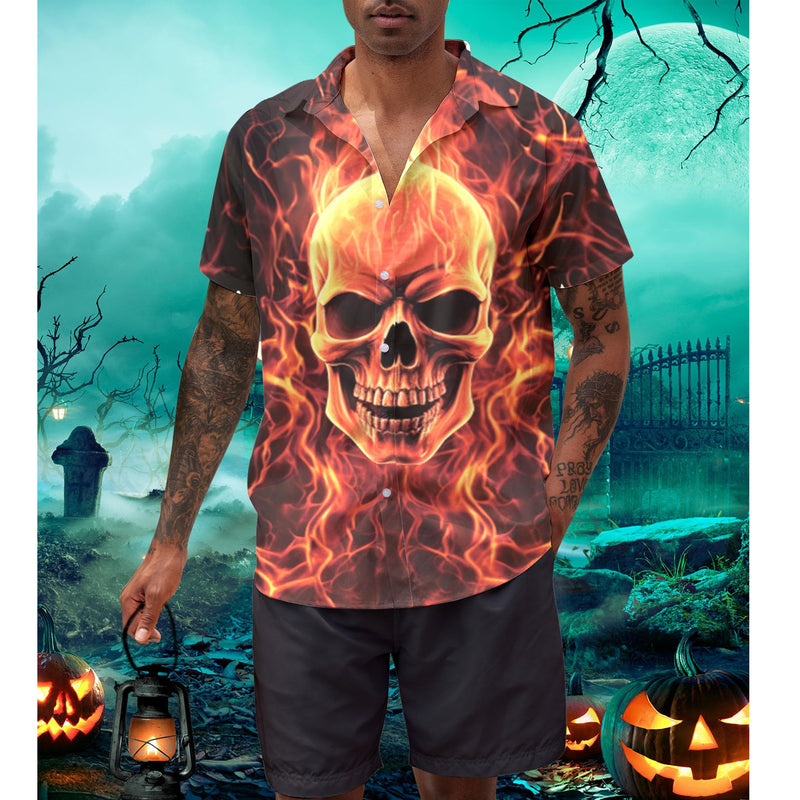 Fire Skull Funny Hawaiian Shirt