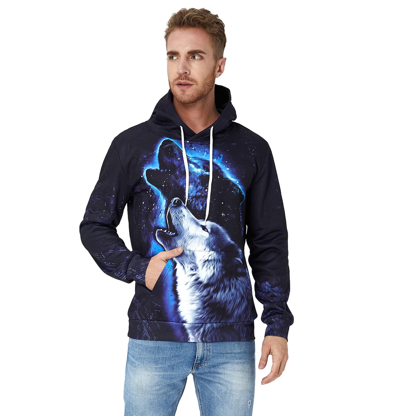 Blauer heulender Wolf Lustiger Kapuzenpullover