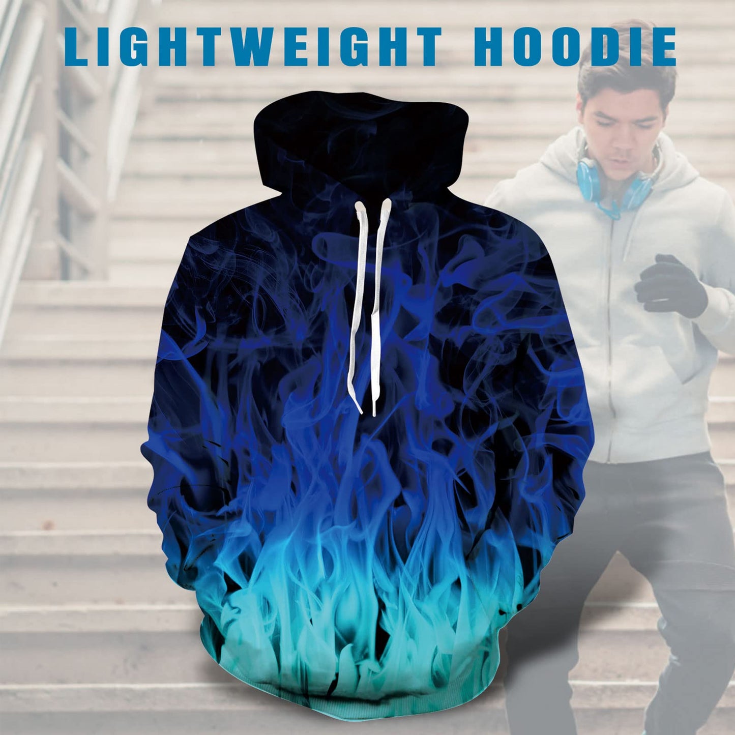 Blauer Feuerflammen-lustiger Kapuzenpullover