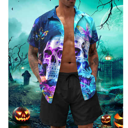 Vlinderschedel Blauw Grappig Hawaiiaans Shirt