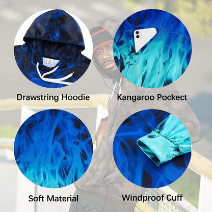 Blauer Feuerflammen-lustiger Kapuzenpullover