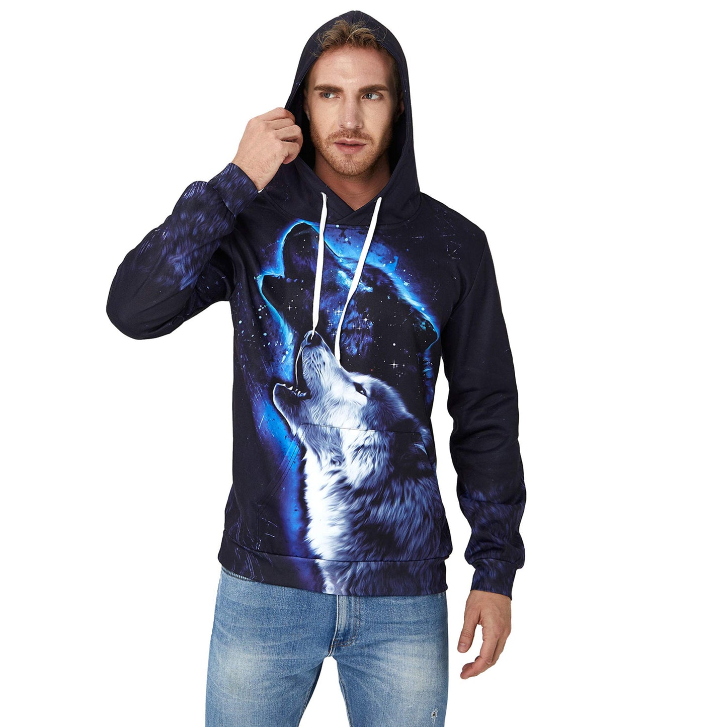 Blauer heulender Wolf Lustiger Kapuzenpullover