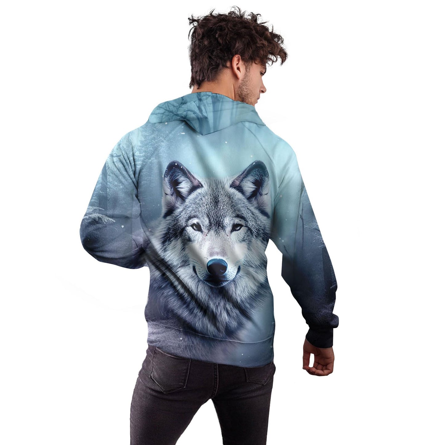 Lustiger Kapuzenpullover mit Reißverschluss im Waldwolf-Design