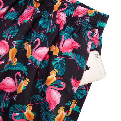 Lustige Boardshorts mit Flamingo-Motiv, Pink