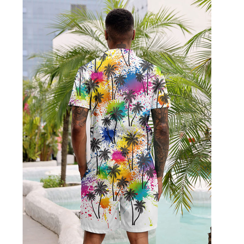 Splatter Palm Tree Funny Men Romper