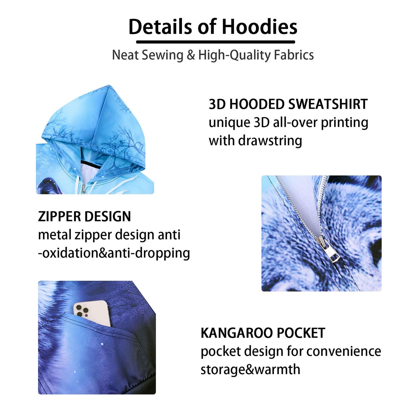 Lustiger Kapuzenpullover mit Reißverschluss im Waldwolf-Design