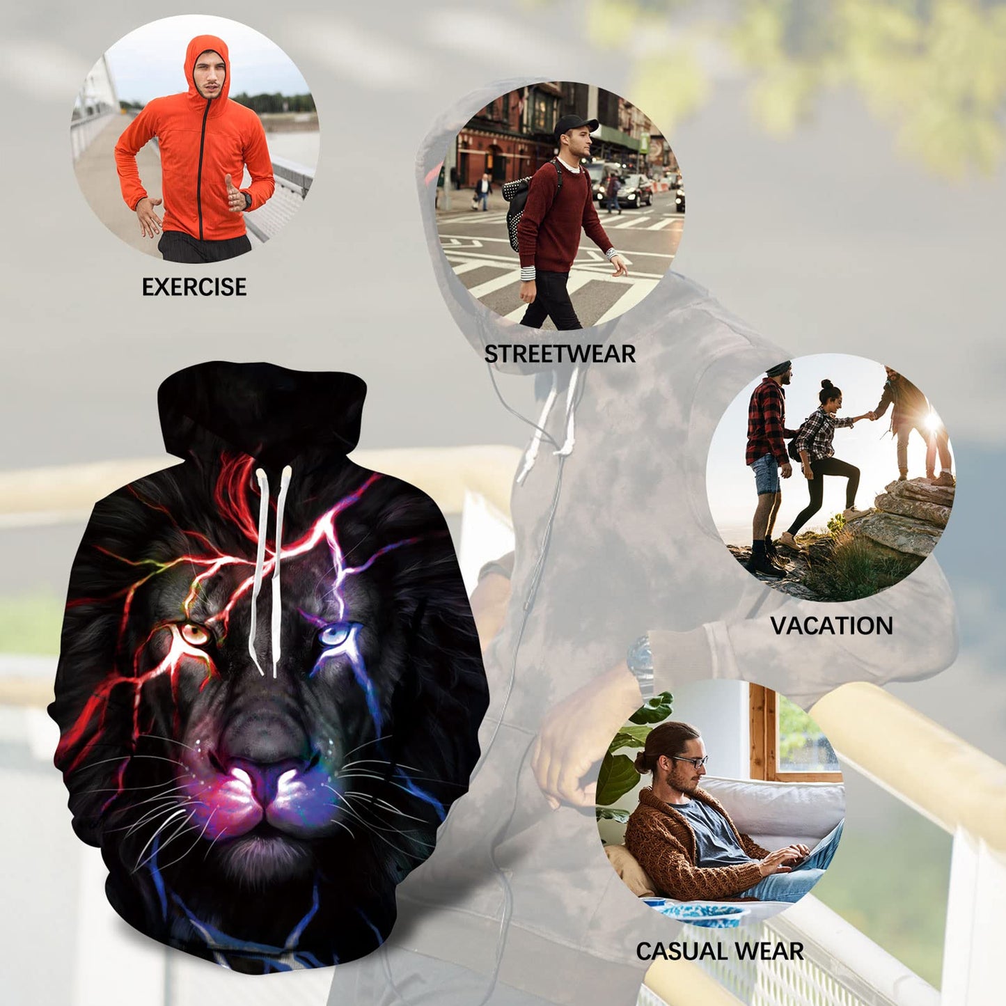 Grappige hoodie met verlichtingsleeuw