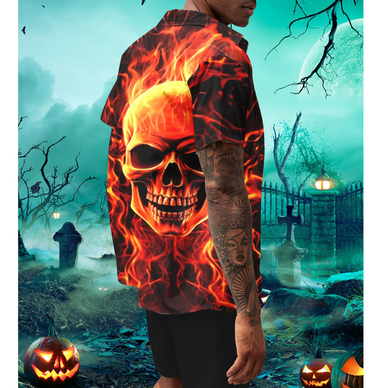 Fire Skull Funny Hawaiian Shirt