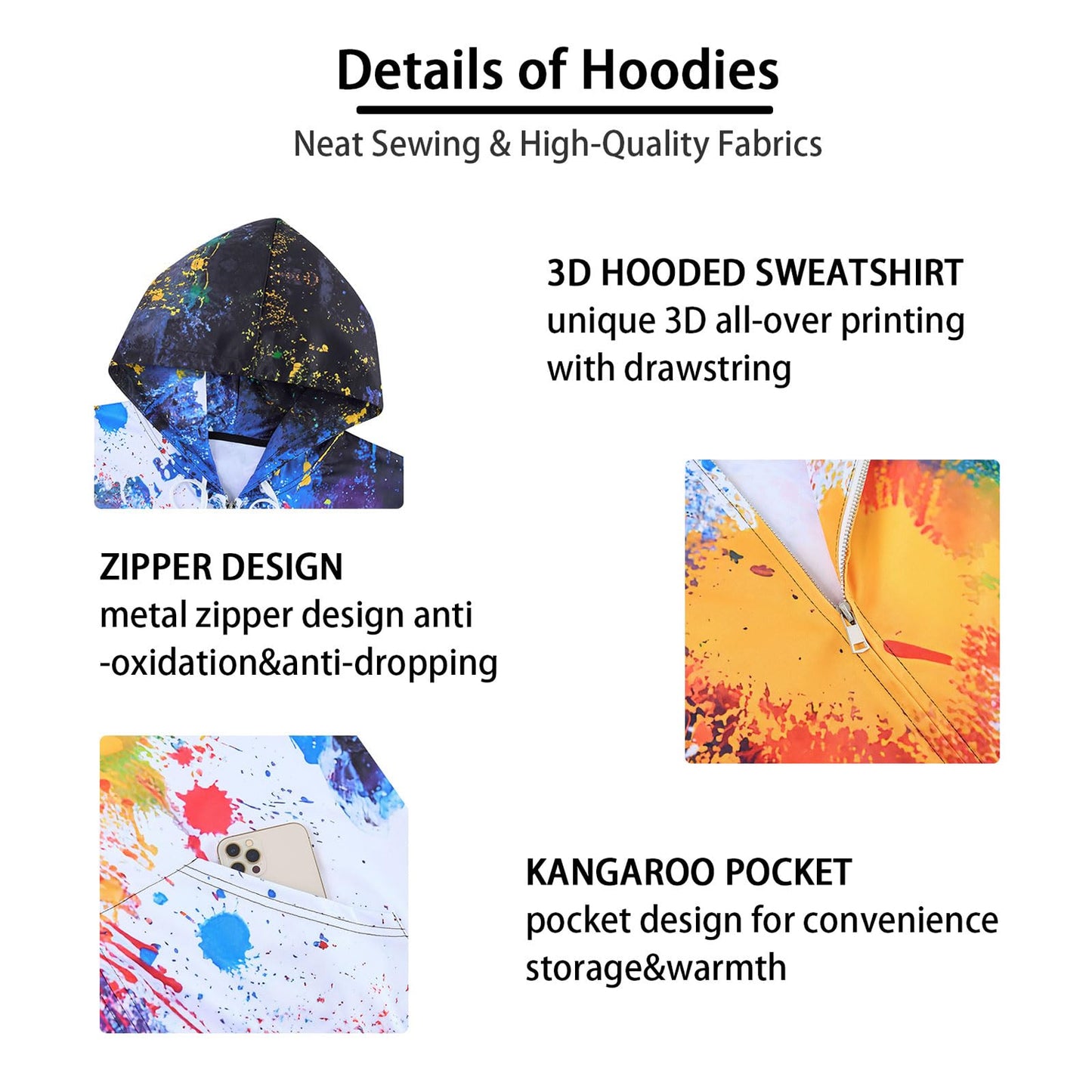 Kapuzenpullover mit Aufschrift „Splash Splatter“
