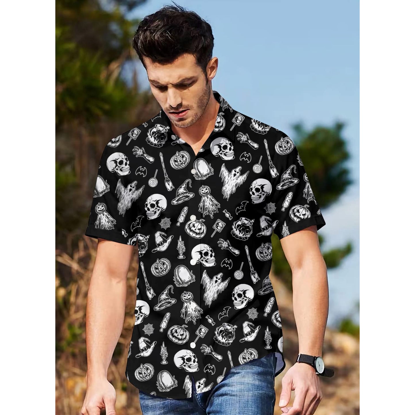 Halloween Spook Schedel Grappig Hawaiiaans Shirt