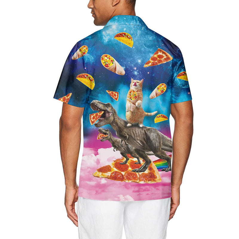 Pizza Cat Riding Dinosaur Funny Hawaiian Shirt