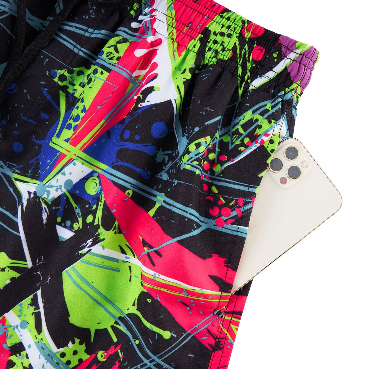 80s Colorful Geometric Funny Board Shorts