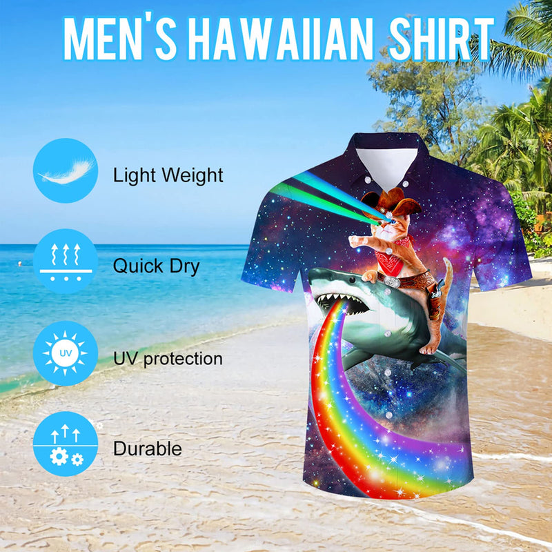 Cowboy Cat Riding Rainbow Shark Funny Hawaiian Shirt