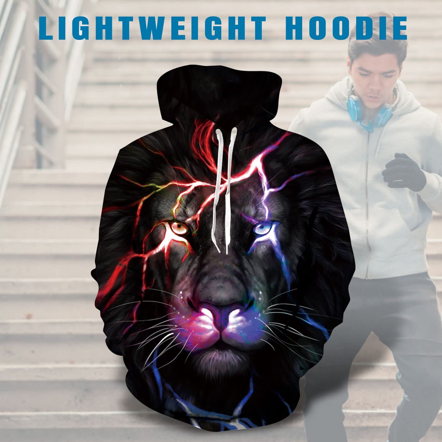 Grappige hoodie met verlichtingsleeuw