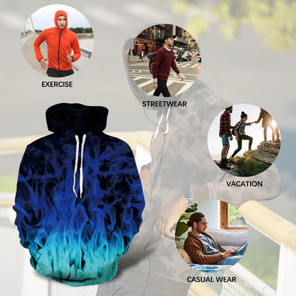 Blauer Feuerflammen-lustiger Kapuzenpullover