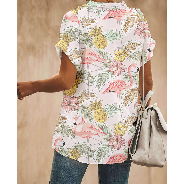 Flamingo Pineapple Women Button Up Shirt