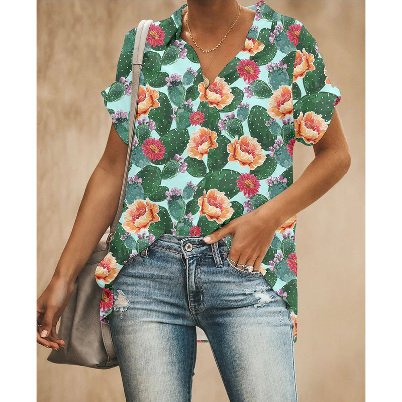 Blooming Cactus Women Button Up Shirt