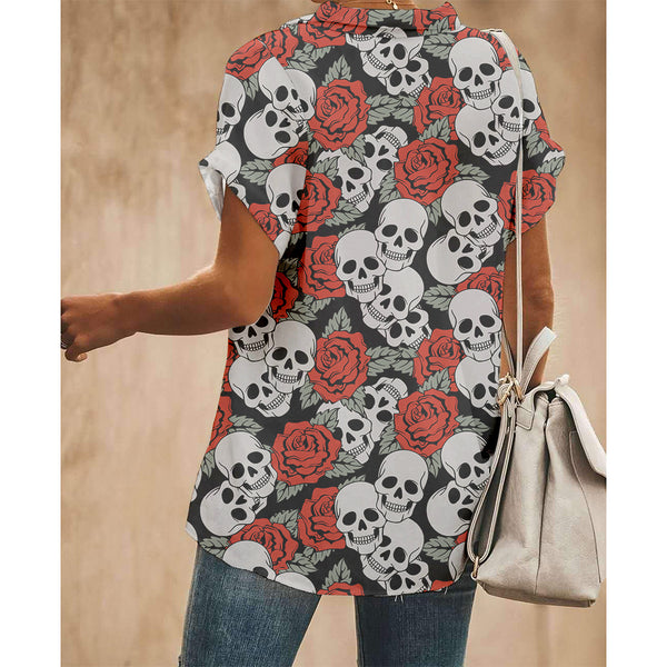 Rose Skull Women Button Up Shirt