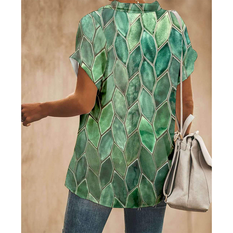 Leaf Green Women Button Up Shirt