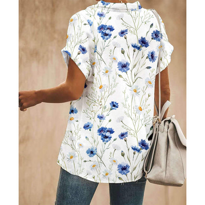 Blue Morning Glory Women Button Up Shirt