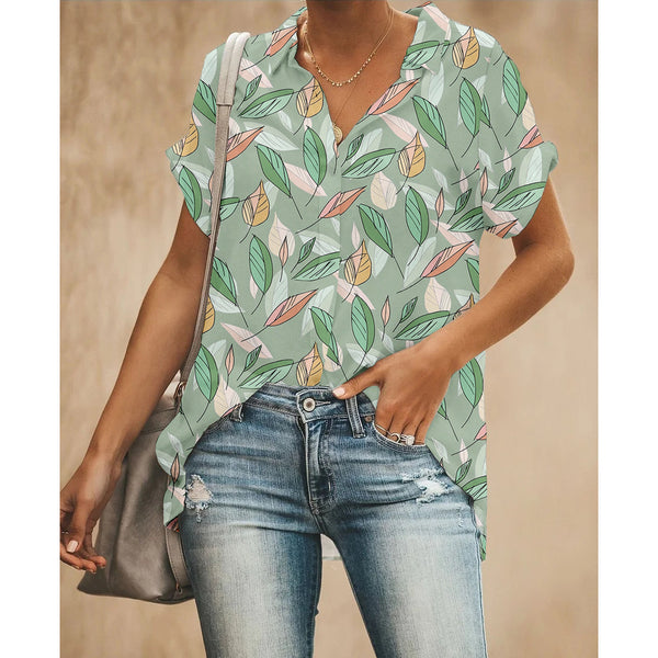 Colorful Leaf Women Button Up Shirt